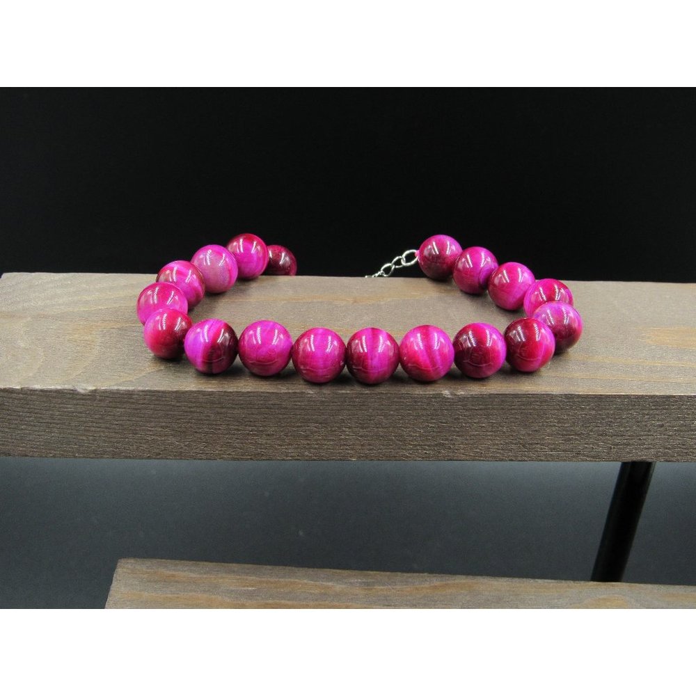 8" Sterling Silver Pink Red Purple Glass Orbs Bracelet Vintage Elegant Beautiful